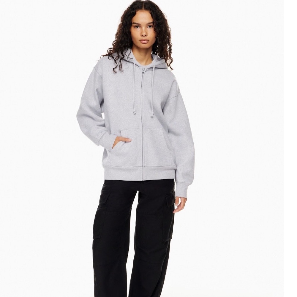 ARITZIA TNA Extra Fleece Boyfriend Zip Hoodie Size Large Gray